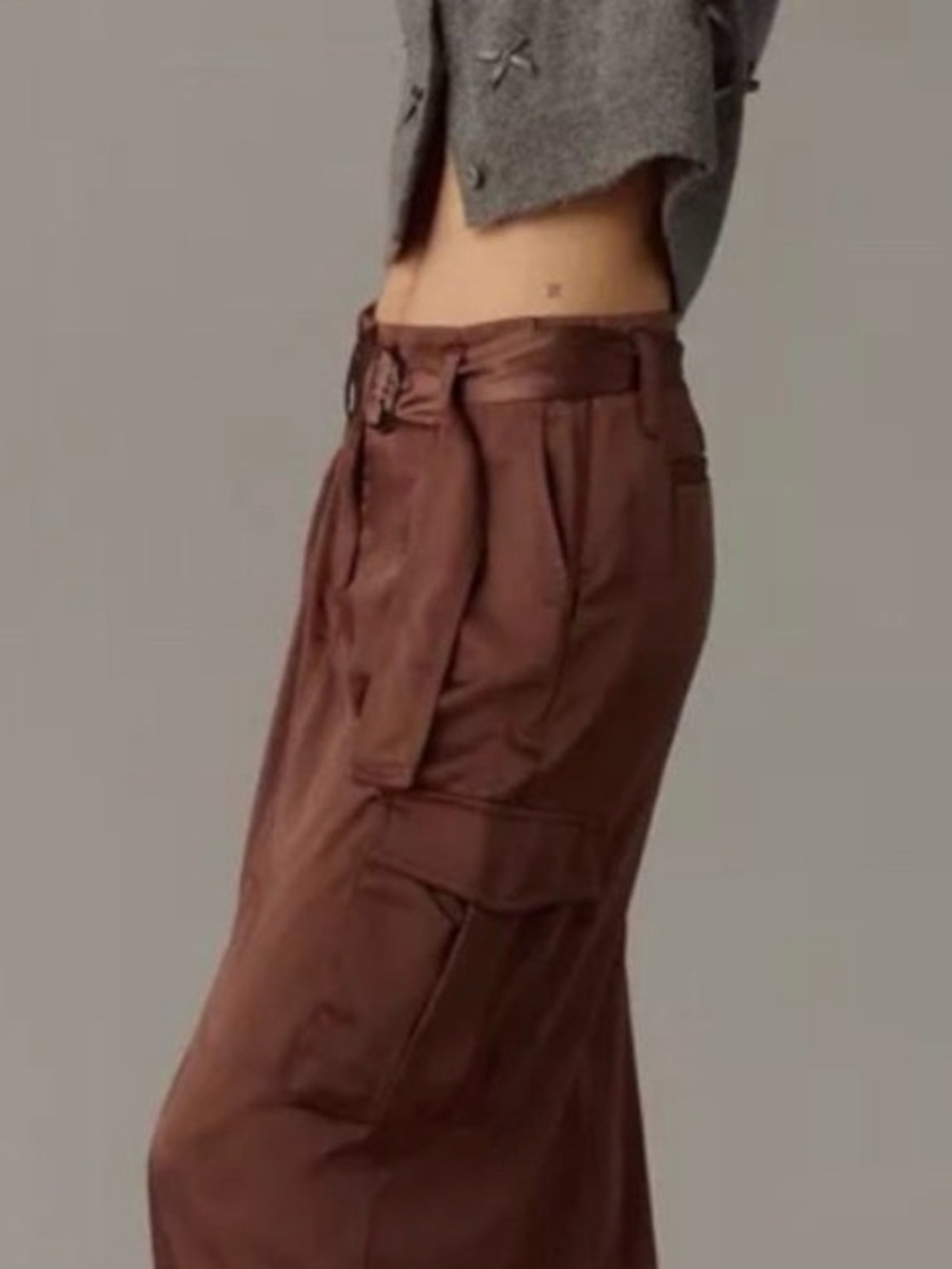 Sanctuary Brown Satin Like Cargo Maxi Skirt Size 14 NWT